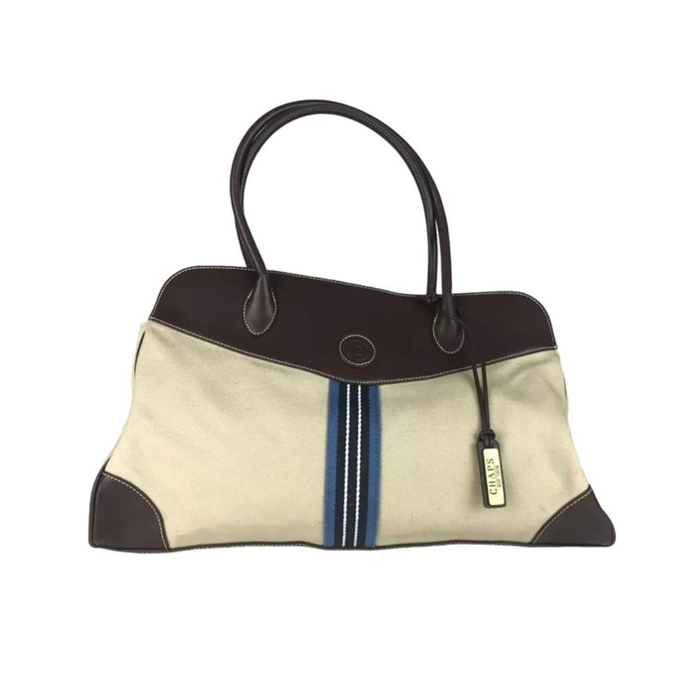 CHAPS Womens Beige Brown Shoulder Strap Inner Pockets Magnetic Tote Bag